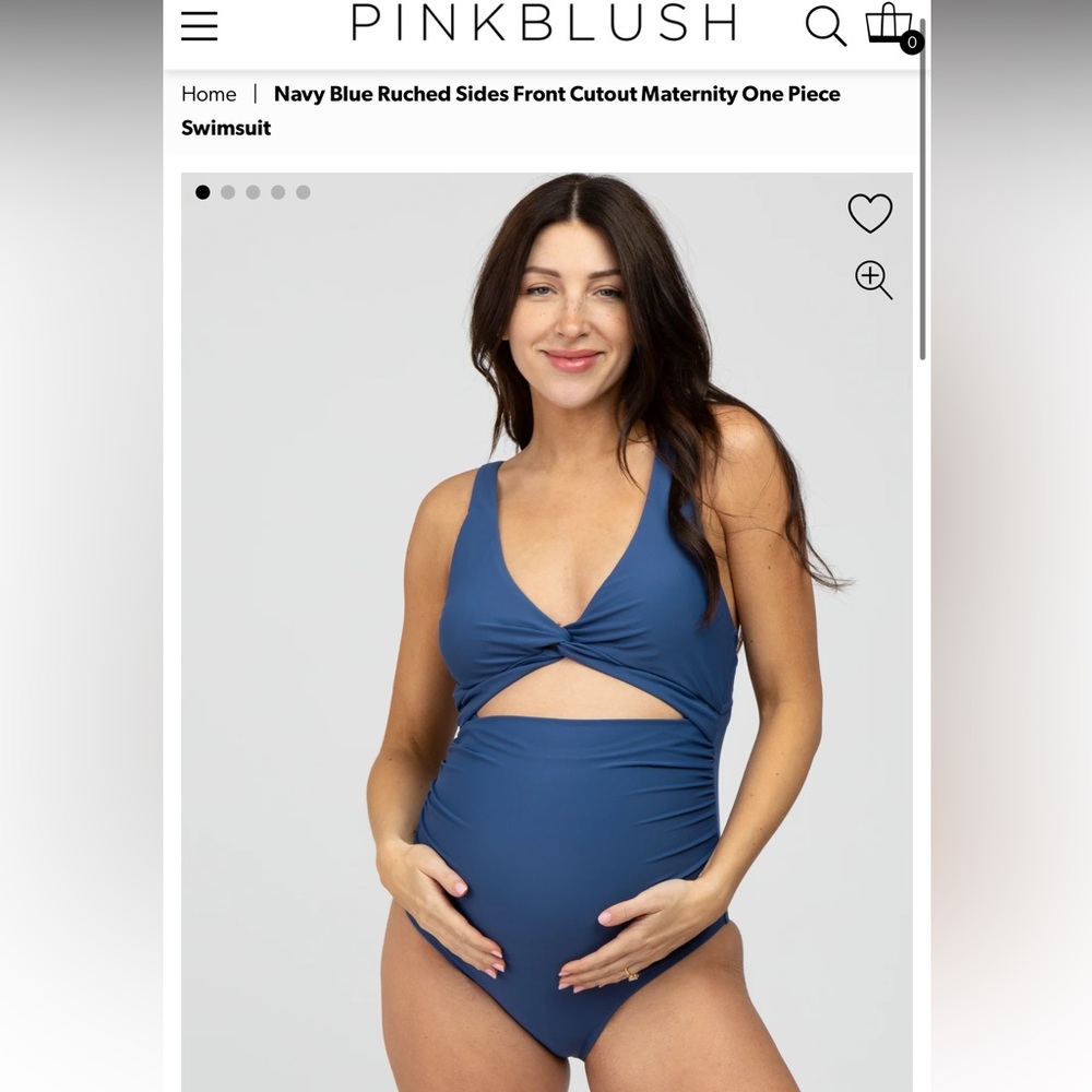 Navy Blue Ruched Sides Front Cutout Maternity One Piece Swimsuit